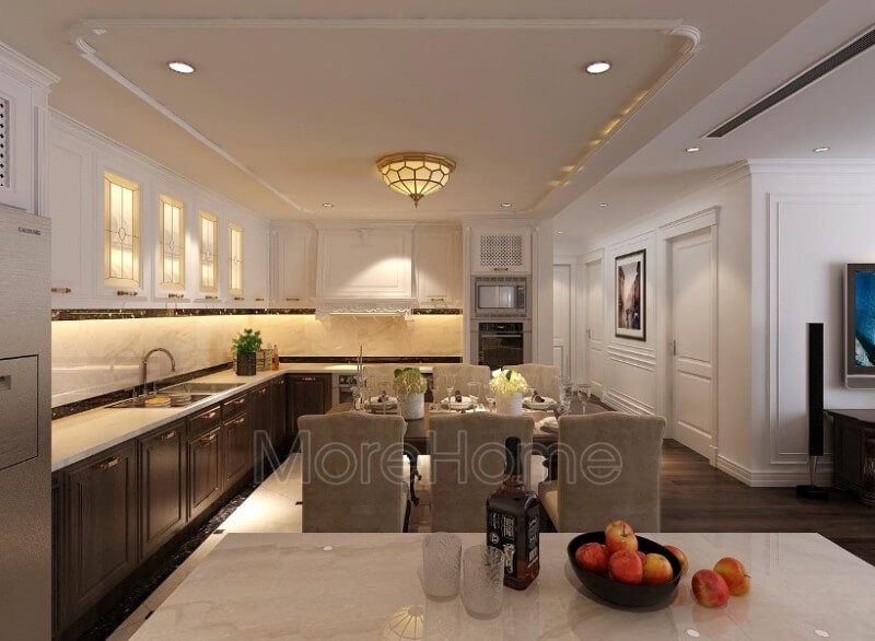 #25 Công trình thiết kế phòng bếp nhà chung cư 3D tân cổ điển, đẹp, độc đáo 2022-2025