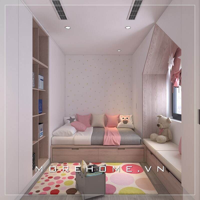 Thiết kế phòng ngủ bé gái diện tích nhỏ, toàn bộ nội thất hiện đại, đa năng tích hợp nhiều công năng sử dụng tạo sự thuận tiện nhất cho con trẻ
