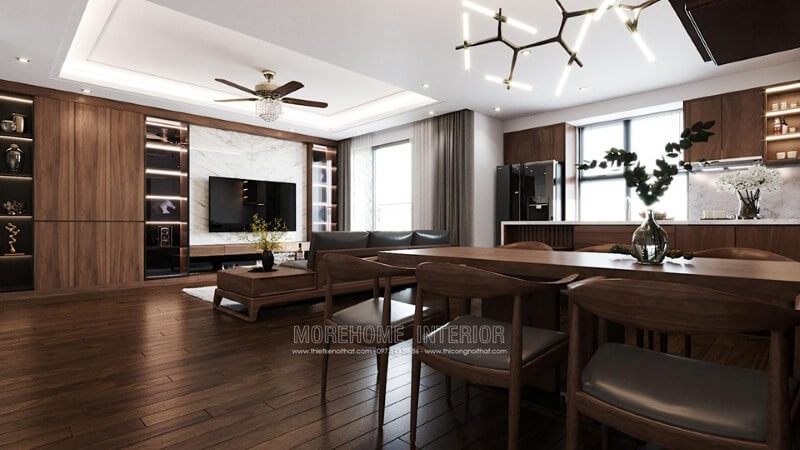 Bàn ghế ăn gỗ óc chó cao cấp dành cho căn hộ chung cư tại Imperia Sky Garden Minh Khai Hai Bà Trưng Hà Nội